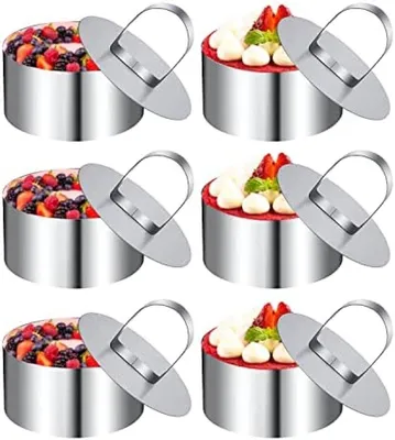 Produktbild von PolkaHome® Dessertring-Set – 6 Edelstahl-Servierringe mit Deckeln, 8 cm Ø, 4 cm hoch, ofenfest, spülmaschinengeeignet