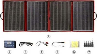 Zdjęcie produktu dla Składany panel słoneczny do powerbanku, smartfona, zestawu survivalowego – zestaw awaryjny – kemping – zasilanie bezprzewodowe – 200 W