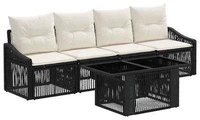 Immagine prodotto di Set da giardino composto da 5 pezzi, colore nero e crema, in rattan sintetico