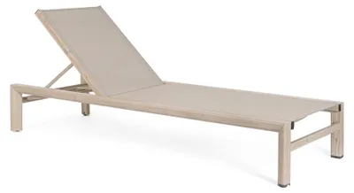 Produktbild von Gartenliege SKIPPER NEW mit Rollen, Gestell aus hellem Aluminium in Holzoptik und Textilene