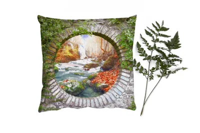 Produktbild von MuchoWow® Zierkissen Sofakissen Wohnzimmer Dekokissen 45x45 cm Herbst - Wasserfall - Natur - Aussicht - Schlafpolster - Polster für das Sofa