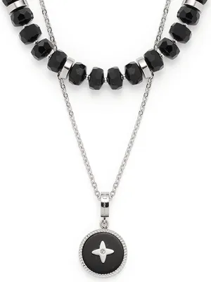 Zdjęcie produktu dla Leonardo Jewels naszyjnik Donna, naszyjnik, naszyjnik, biżuteria kostiumowa, stal nierdzewna, szklane kryształy, kamień onyks, 018299