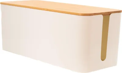 Immagine prodotto di Scatola per cavi Intirilife con coperchio in bambù in bianco - 32 x 13,6 x 12,7 cm - Scatola per la gestione dei cavi, organizzatore per nascondere cavi e prese di corrente