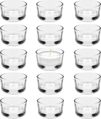 Produktbild von Teelichtgläser Set, Teelicht (15er Pack) Teelichthalter 4,5 cm Dm, Kleiner aus Klarem Glas für Hochzeit, Geburtstag, Urlaub, Kerzengläser, Party Dekoration, Kerzengläser, Gläser klein