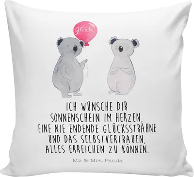 Produktbild von Mr. & Mrs. Panda Sofakissen Koala Luftballon - Weiß - Geschenk, Geburtstag, Party, Koalabär, Kissen 40x40, Kuschelkissen, Polster, zier, Sofa
