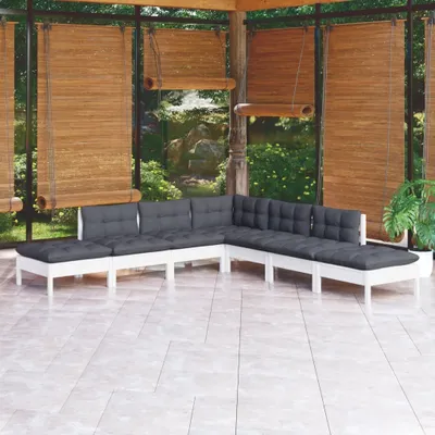 Produktbild von Cloris Designermöbel 7-tlg. Garten-Lounge-Set mit Kissen Weiß Kiefernholz 2024 Neu