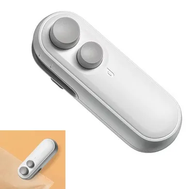 Produktbild von Mini Folienschweißgerät 2-in-1, Handlicher Tütenverschweißer mit Cutter, USB-Aufladung, Magnetfuß, Lebensmittelsiegelgerät Weiß