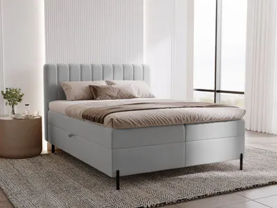 Produktbild von GrainGold Boxspringbett Primavera 160x200 - Bett mit Matratze und Topper - Boxspringbett mit Bettkasten und Matratze - Boxspringbett Hellgrau (Komodo 20)