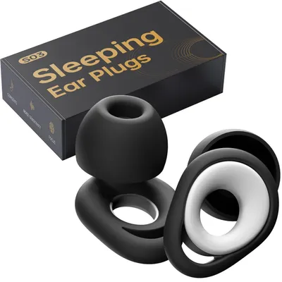 Immagine prodotto di Tappi per le orecchie in silicone riutilizzabili per dormire | Riduzione del rumore di 25-28 dB | 8 pezzi in 3 taglie (S, M, L) | Neri/Bianchi | Include custodia
