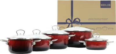 Produktbild von BELIS PREMIUM-Emaille-Geschirrset in Ombré-Rot, 5-teilig