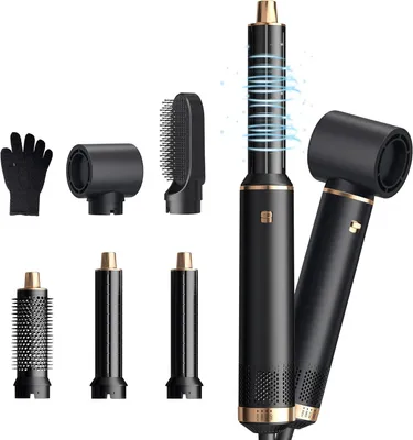 Produktbild von 5 in 1 Hairstyler Rundbürstenföhn mit Luft-Lockenstab, 3 Temperaturstufen, Föhnbürste für Volumen, Glätten, Locken und schnelles Trocknen aller Haarty