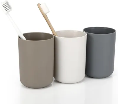 Produktbild von Set mit 3 Badezimmerbechern, 300 ml – weiß, grau, braun, für Kinder und Erwachsene