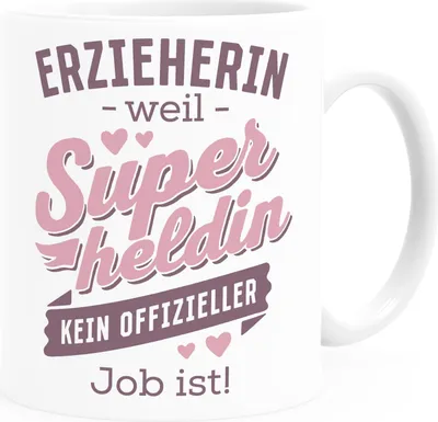 Produktbild von Kaffee-Tasse [Beruf] weil Superheld kein offizieller Job ist personalisiert mit Namen kleine Geschenke SpecialMe® Erzieherin weiß Keramik-Tasse