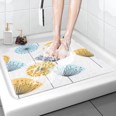Image de Tapis de douche antidérapant, 60x60 cm, en PVC, avec trous de drainage, à séchage rapide