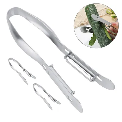 Produktbild von 3x Sparschäler Edelstahl, Doppelklinge Gemüseschäler für Spargel, Karotten, Gurken, Zucchini, ergonomisch