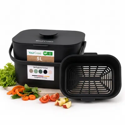 Produktbild von YourCasa Biomülleimer Küche 5L - Komposteimer für alltäglichen Biomüll Spülmaschinenfest mit Sieb & ergonomischen Griff Schwarz