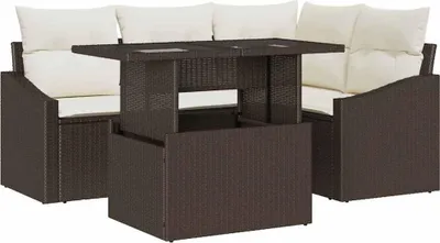 Produktbild von vidaXL Gartensofa-set mit Kissen 5 pcs Braun und Creme Poly-Rattan
