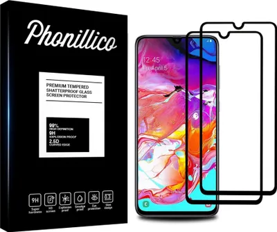 Produktbild von Hartglas für Samsung Galaxy A70 [2 Stück] Displayschutzfolie Screen Protector mit schwarzem Rand Film Anti-Kratzer Glas Resistant Phonillico®