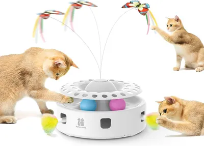 Productafbeelding van Interactief kattenspeelgoed - 3-in-1 met veer en vlinder plus ballenbaan - automatisch - batterij of USB
