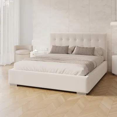 Produktbild von FDM Bett GRACE Trinity 160x200 cm Polsterbett mit Lattenrost aus Metall Bettkasten Stauraumbett Samt weiß