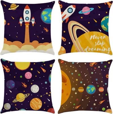 Productafbeelding van Kussenslopen 45 x 45 cm, set van 4 zonnestelsel universum planeet image decor cartoon ruimte-kussenslopen kussensloop voor wooncultuur sofa slaapkamer