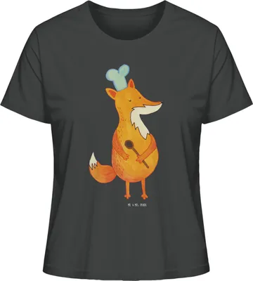 Produktbild von Mr. & Mrs. Panda Damen T-Shirt Fuchs Koch Größe S - Anthrazit - Geschenk, Basic Shirt, Spruch Lustig, Rundhals, Hungrig, Oberteil, Mit Print, Bäcker, Kurzarmshirt