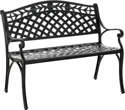 Produktbild von Sweiko 2-Sitzer Sitzbank Alu Gartenbank Metallbank Bank mit Armlehnen Landhausstil Schwarz 102,5 x 61 x 84 cm