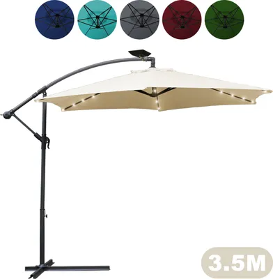 Produktbild von TolleTour Ampelschirm 350cm LED-Beleuchtung & Kurbel – UV-Schutz wasserabweisend knickbar – Sonnenschirm Marktschirm – Beige