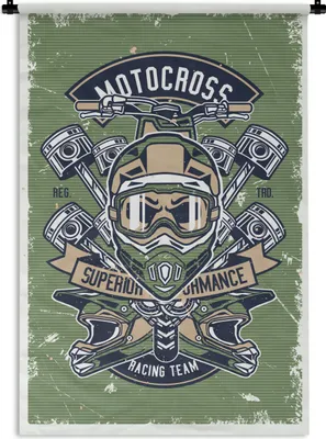 Produktbild von MuchoWow® Wandteppich Wandbehang Mancave - Motor - Helm - Retro 60x90 cm Tapisserie Dekoration Wandtuch - Foto-Teppich - Abwaschbar