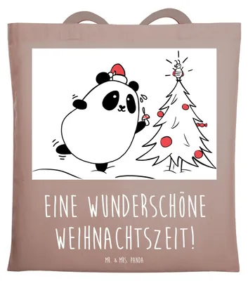 Produktbild von Mr. & Mrs. Panda Beutel Panda Weihnachtszeit - Braun Pastell - Geschenk, Tote Bag, Shopping Tasche, Jutebeutel, Einkaufstüte, Laptoptasche