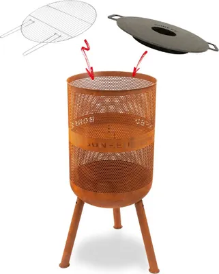 Produktbild von BonFeu Bonves Ø 45cm Rost - Feuerkorb für den Garten - Feuertonne & Feuerstelle - Feuerschale Feuerkorb aus Stahl - Mit Grillrost & Schürhaken zum Kochen - Feuerkorb mit Grillrost Hochwertig