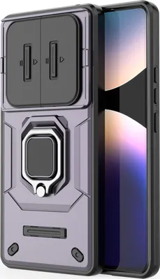 Produktbild von Hülle für Xiaomi Redmi Note 14 Pro 4G Dual Layer Handyhülle Schiebe Kamera Schutz und Ringhalter Ständer Lila