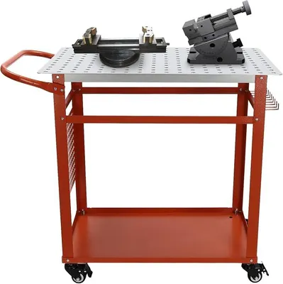 Produktbild von Schweißtisch Mobiler 91,4x61cm Schweißwerkbank Montagetisch 272kg/600lbs Tragfähigkeit Lochtisch 216 Löcher (φ 1,6cm) Werkbank Kohlenstoffstahl Arbeitstisch Schweißwagen mit 4 Rädern