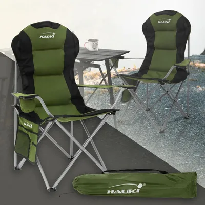 Produktbild von Faltbarer Campingstuhl - Khaki - Belastbarkeit bis 150 kg - Klappstuhl mit Getränkehalter und Tragetasche