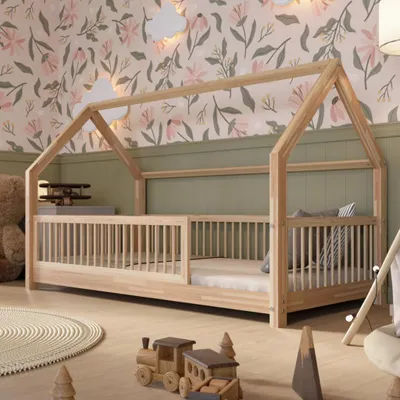 Produktbild von Crazy Pine Hausbett 200x140 cm – Montessori Kinderbett aus stabilem Kiefernsperrholz – Sicheres Kinderbett, Skandinavisches Design – Crazy Fiona