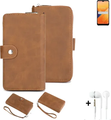 Produktbild von K-S-Trade Handy Schutz Hülle kompatibel mit Wiko Y81 + Kopfhörer Portemonnee Tasche Wallet-Case Bookstyle-Etui braun (1x)