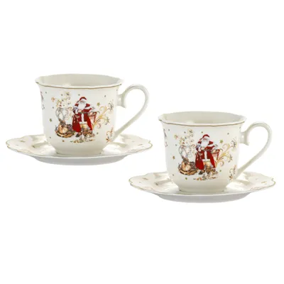 Produktbild von Weihnachtstassen SET Porzellan mit Untersetzer 2 Kaffeetassen Becher 250 ml