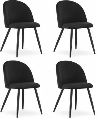 Image de Chaise - Leobert - Bello - Velours Noir/Pieds Noirs - Lot De 4