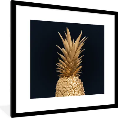 Produktbild von MuchoWow® MuchoWow® Gerahmtes Poster Ananas - Gold - Farbe - Schwarz - Obst - Luxus 40x40 cm - Poster mit zchwarzem Bilderrahmen - Poster - Plakat im Rahmen