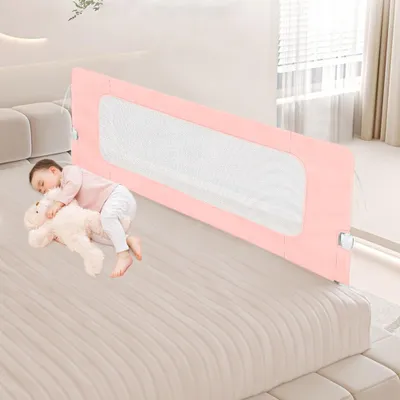 Produktbild von Eine Seite Klappbar Bettgitter 200cm,Bettschutzgitter für Kinder ab 0 Monate-10 Jahren,Kinderbettgitter Rausfallschutz Bett für Kleinkinder Rosa