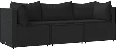 Produktbild von vidaXL 3-tlg. Garten-Lounge-Set mit Kissen Schwarz Poly Rattan