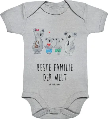 Produktbild von Mr. & Mrs. Panda Strampler Baby Koala Familie zwei 3. - 6. Monat - Heather Grey - Geschenk, overall, Koalabär, Zusammen, babykleidung body, Muttertag, Babystrampler