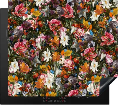 Produktbild von KitchenYeah© Herdabdeckplatte Blumen - Schmetterling - Design - Kunst - Abstrakt - Malerei - Alte Meister , 58x51cm, Küche Deko, Glaskeramikkochfeld Herdabdeckung, Abdeckplatte fùr Kochfeld