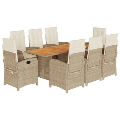 Produktbild von vidaXL 9-tlg. Garten-Essgruppe mit Kissen Beigemischung Poly Rattan