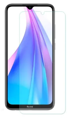 A screen protector for a smartphone is shown, with the phone's screen displaying a colorful abstract pattern.