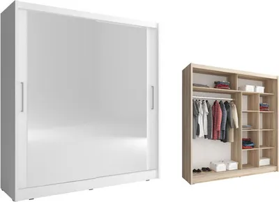Produktbild von Schiebetürenschrank Kleiderschrank Schlafzimmer Spiegel weiß 200 cm