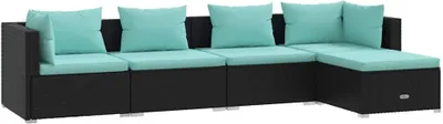 Produktbild von vidaXL 5-tlg. Garten-Lounge-Set mit Kissen Poly Rattan Schwarz