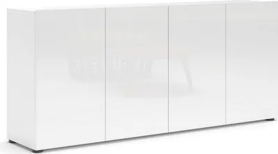 Produktbild von Kommode Dficarell, Wohnzimmerbuffet, Wohnzimmer-Sideboard, Moderne Küchen-Speisekammer,  Italy, 180x38h79 cm, Glänzendes Weiß