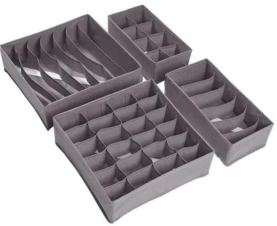 Produktbild von Graue Stoffen Aufbewahrungsboxen, 4er Pack, für Unterwäsche und Socken