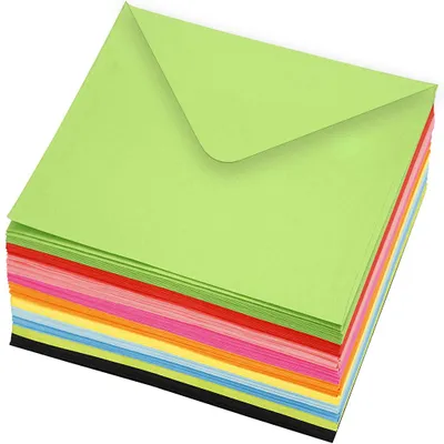 Productafbeelding van Gekleurde envelops - Assortiment, formaat 16x16 cm, 80 gram, gesorteerde kleuren, 100 stuks.